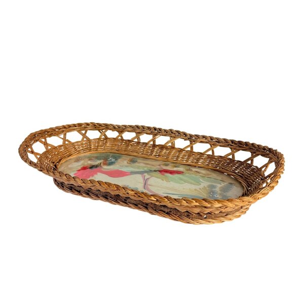 Mexican Tropical Bird Wicker Tray Folk Art Decorative Artisan Hand Painted VTG - Picture 12 of 16